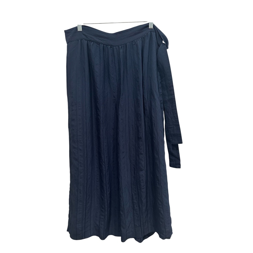 Vince Navy Blue Textured Wide Leg Culottes Cropped Tie Waist Pants Size 10